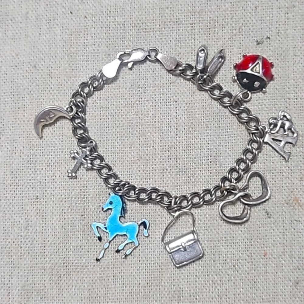 Vintage Sterling Silver Carolyn Pollock Equestrian Horse Charm Bracelet MCM